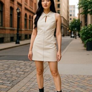 Le Lis Beige Keyhole Mini Dress